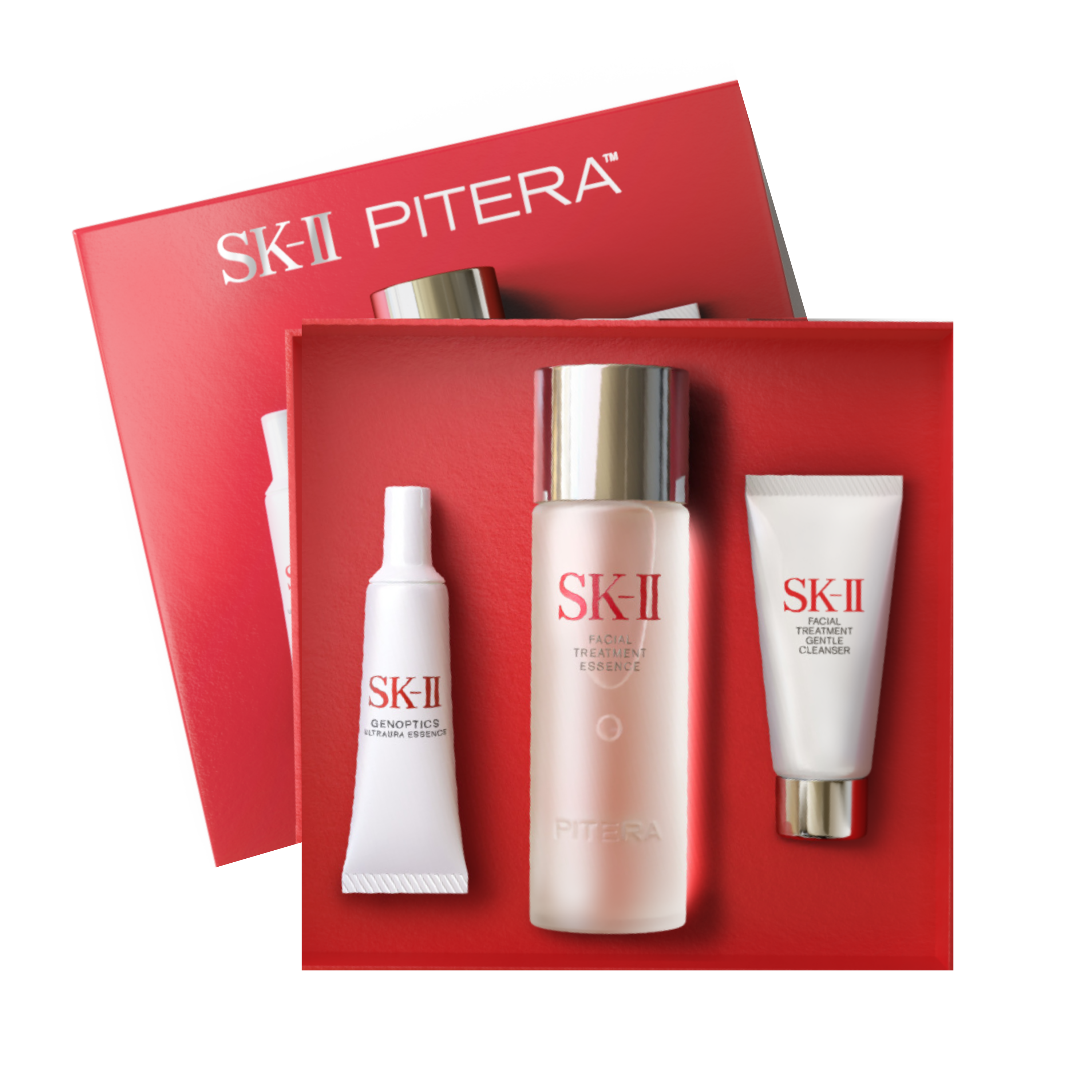 SK-II PITERA™ Ultimate Aura Essentials Kit skin brightening set with Facial Treatment Essence, Facial Treatment Cleanser, and GenOptics Ultraura Essence Serum